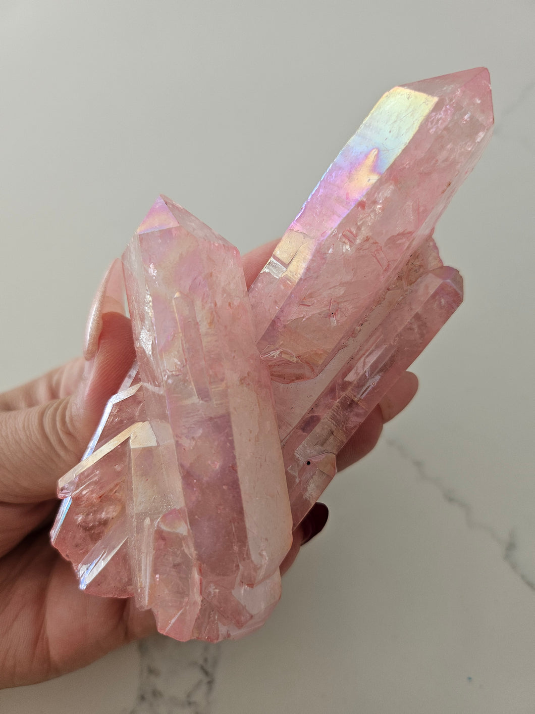 Pink Aura Quartz Cluster